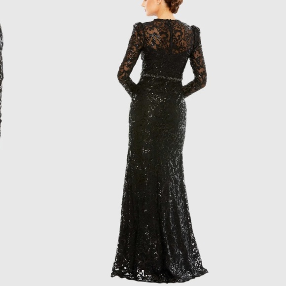 NWOT MAC Duggal Black Embellished High Neck Long Sleeve Gown Style #68011 - Picture 7 of 8